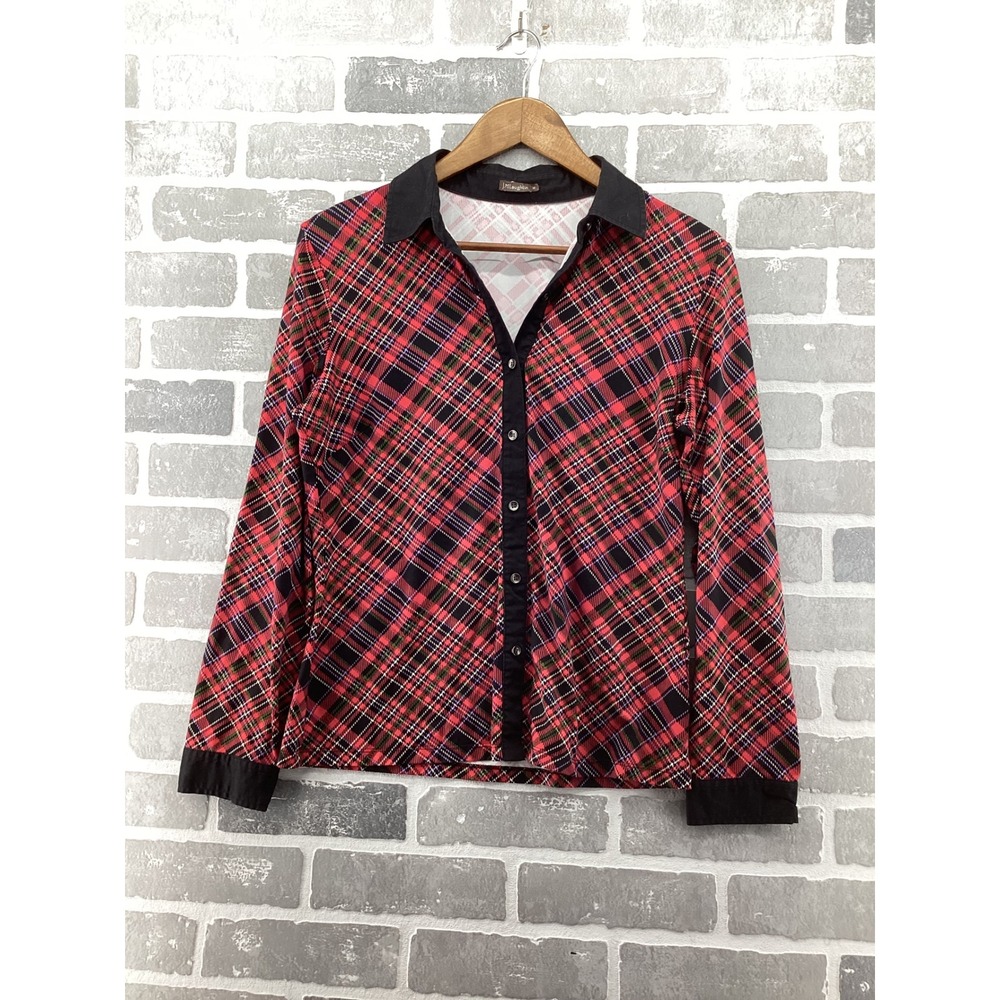 J.McLaughlin Womens Red Black Plaid Button Down Shirt Long Sleeve Size M